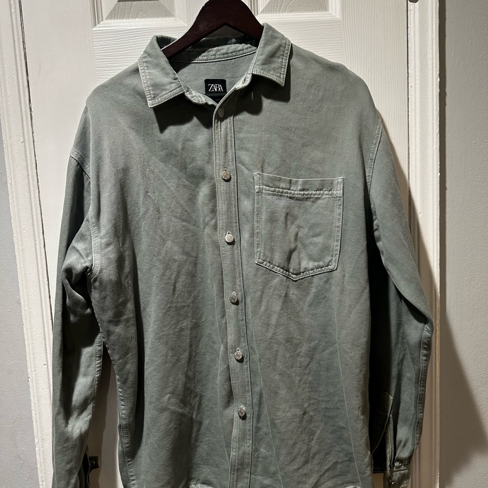 Zara Sage Green Relaxed Fit Shirt